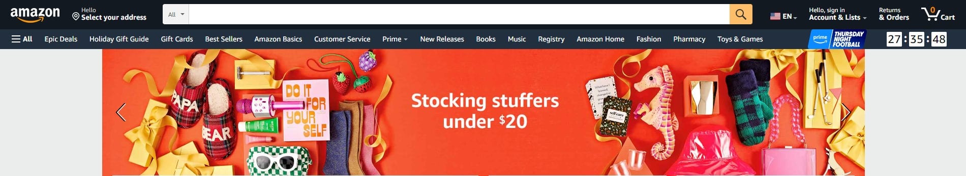 Display ad for stocking stuffers under $20 from Amazon website