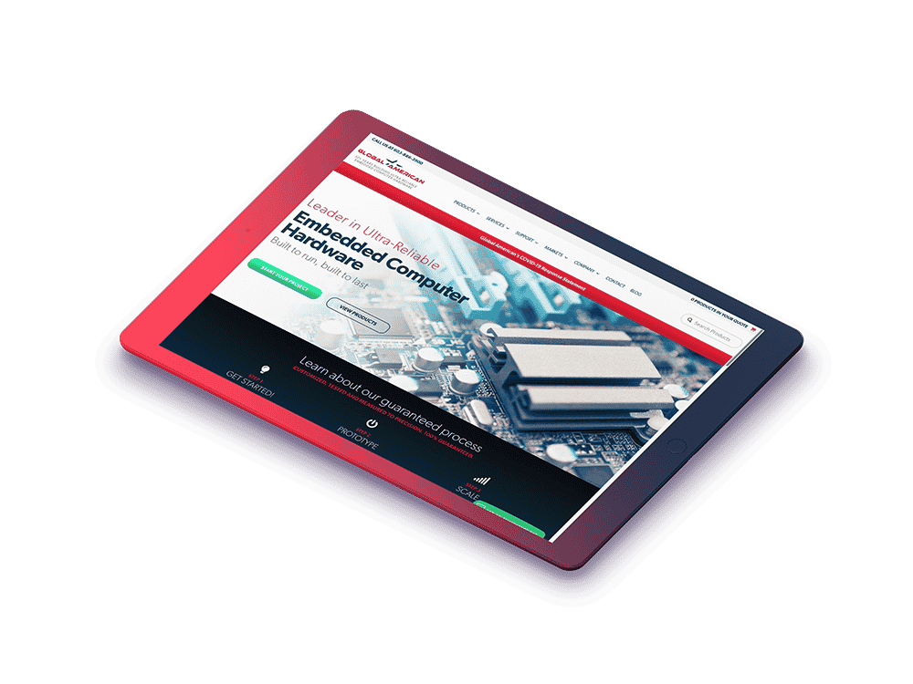 tablet displaying Global American website homepage