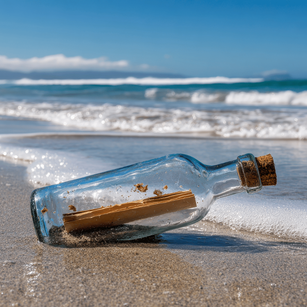 message in bottle drifted up onto shore